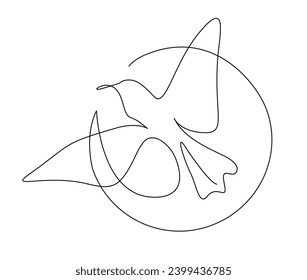 Continuous one line drawing of flying bird. Minimalist bird outline design. Editable active stroke vector.