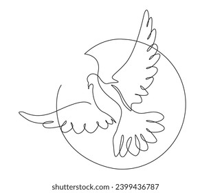Continuous one line drawing of flying bird. Minimalist bird, dove, pigeon outline design. Editable active stroke vector.