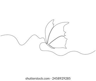 Continuous one line drawing of flying butterfly. One line drawing illustration of butterfly. Flying insect concept continuous line art. Editable outline.