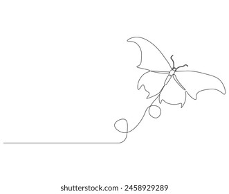 Continuous one line drawing of flying butterfly. One line drawing illustration of butterfly. Flying insect concept continuous line art. Editable outline.