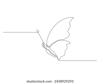 Continuous one line drawing of flying butterfly. One line drawing illustration of butterfly. Flying insect concept continuous line art. Editable outline.