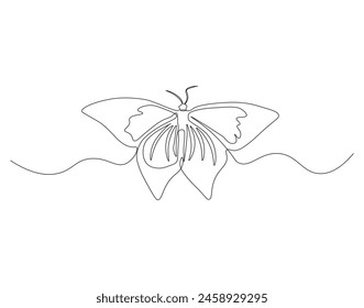 Continuous one line drawing of flying butterfly. One line drawing illustration of butterfly. Flying insect concept continuous line art. Editable outline.