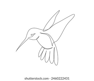 Continuous one line drawing of flying hummingbird. Colibri single outline vector design. Editable stroke.