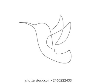 Dibujo continuo de una línea de colibrí volador. Diseño de Vector de contorno único Colibri. Trazo editable.