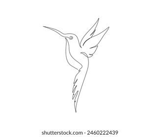 Dibujo continuo de una línea de colibrí volador. Diseño de Vector de contorno único Colibri. Trazo editable.