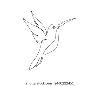 Dibujo continuo de una línea de colibrí volador. Diseño de Vector de contorno único Colibri. Trazo editable.