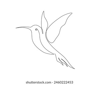 Dibujo continuo de una línea de colibrí volador. Diseño de Vector de contorno único Colibri. Trazo editable.