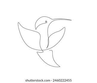 Continuous one line drawing of flying hummingbird. Colibri single outline vector design. Editable stroke.