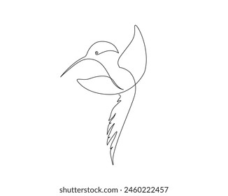 Continuous one line drawing of flying hummingbird. Colibri single outline vector design. Editable stroke.