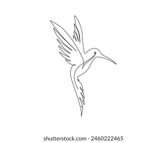 Dibujo continuo de una línea de colibrí volador. Diseño de Vector de contorno único Colibri. Trazo editable.