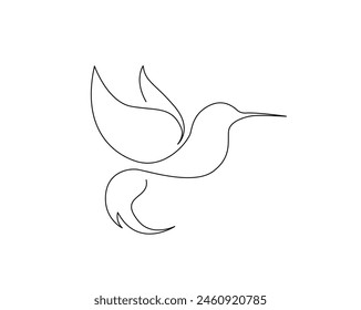 Dibujo continuo de una línea de colibrí volador. Diseño de Vector de contorno único Colibri. Trazo editable.