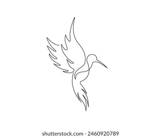 Continuous one line drawing of flying hummingbird. Colibri single outline vector design. Editable stroke.