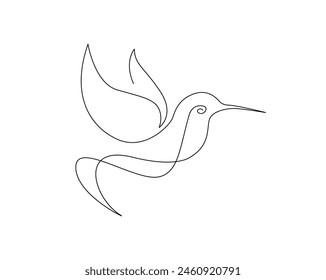 Dibujo continuo de una línea de colibrí volador. Diseño de Vector de contorno único Colibri. Trazo editable.