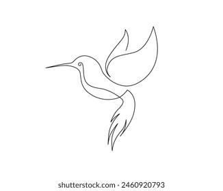 Dibujo continuo de una línea de colibrí volador. Diseño de Vector de contorno único Colibri. Trazo editable.