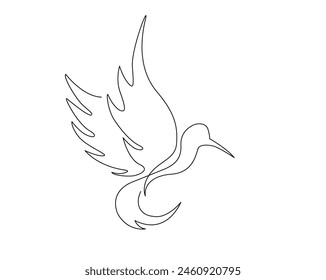 Dibujo continuo de una línea de colibrí volador. Diseño de Vector de contorno único Colibri. Trazo editable.