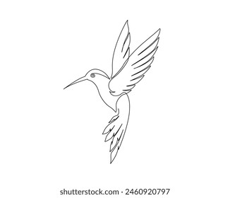 Dibujo continuo de una línea de colibrí volador. Diseño de Vector de contorno único Colibri. Trazo editable.