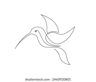 Dibujo continuo de una línea de colibrí volador. Diseño de Vector de contorno único Colibri. Trazo editable.