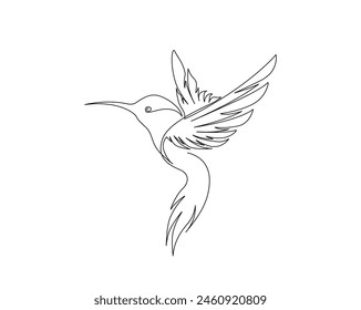 Dibujo continuo de una línea de colibrí volador. Diseño de Vector de contorno único Colibri. Trazo editable.