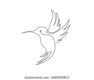 Dibujo continuo de una línea de colibrí volador. Diseño de Vector de contorno único Colibri. Trazo editable.