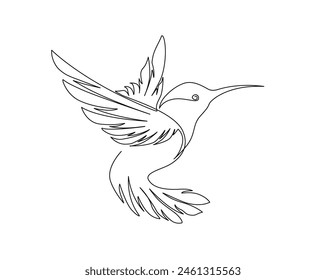 Dibujo continuo de una línea de colibrí volador. Diseño de Vector de contorno único Colibri. Trazo editable.