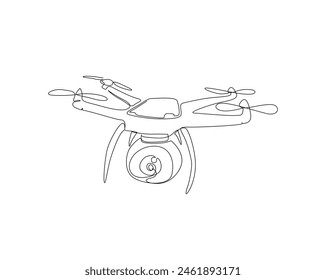 Continuous one line drawing of flying drone illustration. Drone aircraft single outline vector design. Editable stroke.
