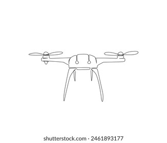 Continuous one line drawing of flying drone illustration. Drone aircraft single outline vector design. Editable stroke.