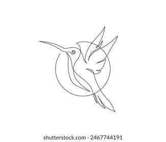 Dibujo continuo de una línea de colibri volador. Diseño de Vector de un solo contorno de colibrí. Trazo editable.