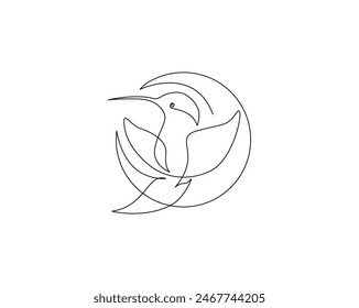 Dibujo continuo de una línea de colibri volador. Diseño de Vector de un solo contorno de colibrí. Trazo editable.