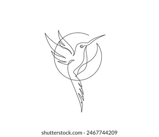 Dibujo continuo de una línea de colibri volador. Diseño de Vector de un solo contorno de colibrí. Trazo editable.