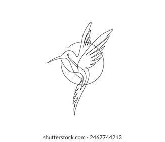 Dibujo continuo de una línea de colibri volador. Diseño de Vector de un solo contorno de colibrí. Trazo editable.