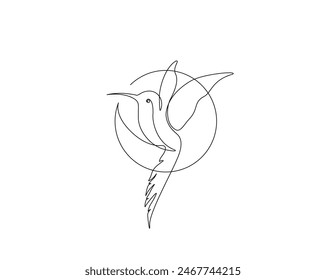 Dibujo continuo de una línea de colibri volador. Diseño de Vector de un solo contorno de colibrí. Trazo editable.