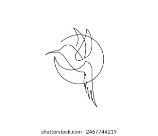 Dibujo continuo de una línea de colibri volador. Diseño de Vector de un solo contorno de colibrí. Trazo editable.