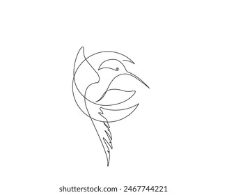 Dibujo continuo de una línea de colibri volador. Diseño de Vector de un solo contorno de colibrí. Trazo editable.