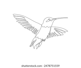 Dibujo continuo de una línea de colibrí volador. Ilustración de dibujo de una línea de colibri. Concepto de animal volador Línea única. Esquema editable.