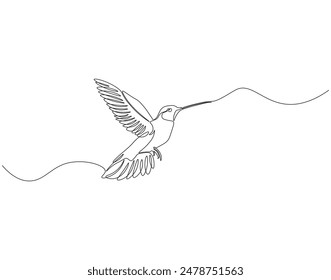 Dibujo continuo de una línea de colibrí volador. Ilustración de dibujo de una línea de colibri. Concepto de animal volador Línea única. Esquema editable.