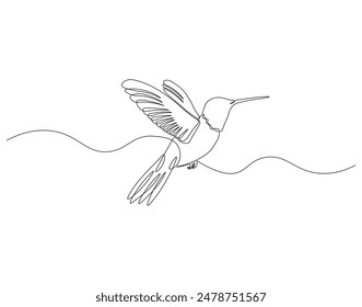 Dibujo continuo de una línea de colibrí volador. Ilustración de dibujo de una línea de colibri. Concepto de animal volador Línea única. Esquema editable.