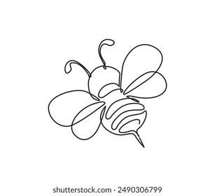 Continuous one line drawing of flying bee. Simple illustration of honey bee line art vector illustration.