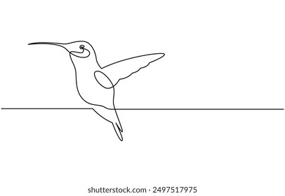 Continuous one line drawing of flying hummingbird. One line drawing illustration of colibri. Flying animal concept Single line, Hummingbird one line art design. Hand drawn illustration of hummingbird