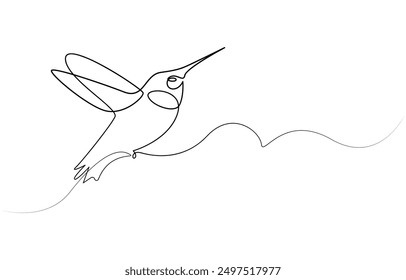 Continuous one line drawing of flying hummingbird. One line drawing illustration of colibri. Flying animal concept Single line, Hummingbird one line art design. Hand drawn illustration of hummingbird