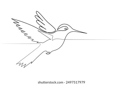 Continuous one line drawing of flying hummingbird. One line drawing illustration of colibri. Flying animal concept Single line, Hummingbird one line art design. Hand drawn illustration of hummingbird