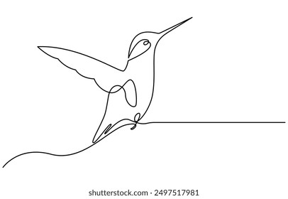 Continuous one line drawing of flying hummingbird. One line drawing illustration of colibri. Flying animal concept Single line, Hummingbird one line art design. Hand drawn illustration of hummingbird