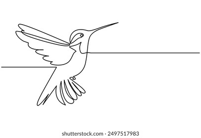 Dibujo continuo de una línea de colibrí volador. Ilustración de dibujo de una línea de colibrí. Concepto de animal volador Línea única, diseño de arte de una línea de colibrí. Dibujado a mano ilustración de colibrí