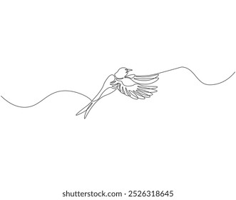 Continuous one line drawing of flying swallow bird. One line drawing illustration of swallow bird in flight. World migratory bird day concept line art. Editable outline