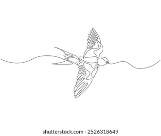 Continuous one line drawing of flying swallow bird. One line drawing illustration of swallow bird in flight. World migratory bird day concept line art. Editable outline