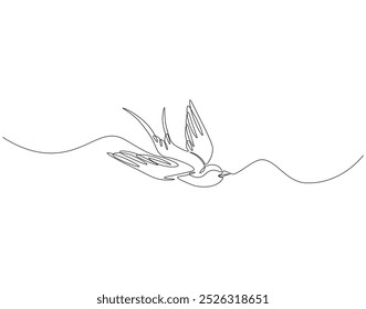 Continuous one line drawing of flying swallow bird. One line drawing illustration of swallow bird in flight. World migratory bird day concept line art. Editable outline