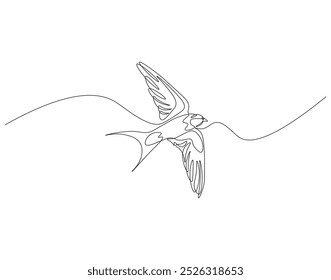 Continuous one line drawing of flying swallow bird. One line drawing illustration of swallow bird in flight. World migratory bird day concept line art. Editable outline