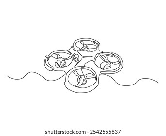 Continuous one line drawing of flying drone aircraft. Drone single line art vector illustration. Editable vector. 
