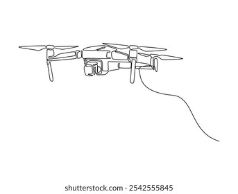 Desenho contínuo de uma linha de drones voadores. Ilustração de vetor de arte de linha única de drone. Vetor editável. 
