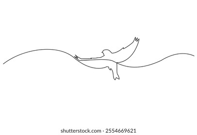 Continuous one line drawing of flying hummingbird, Flying animal concept Single line, Hummingbird one line art design, One continuous line drawing of dove with olive branch.