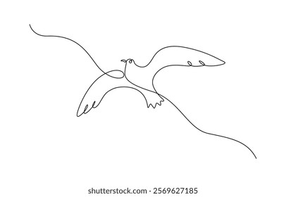 Continuous one line drawing of flying hummingbird. Bird in continuous line art drawing style. Minimalist black linear sketch isolated on white background.